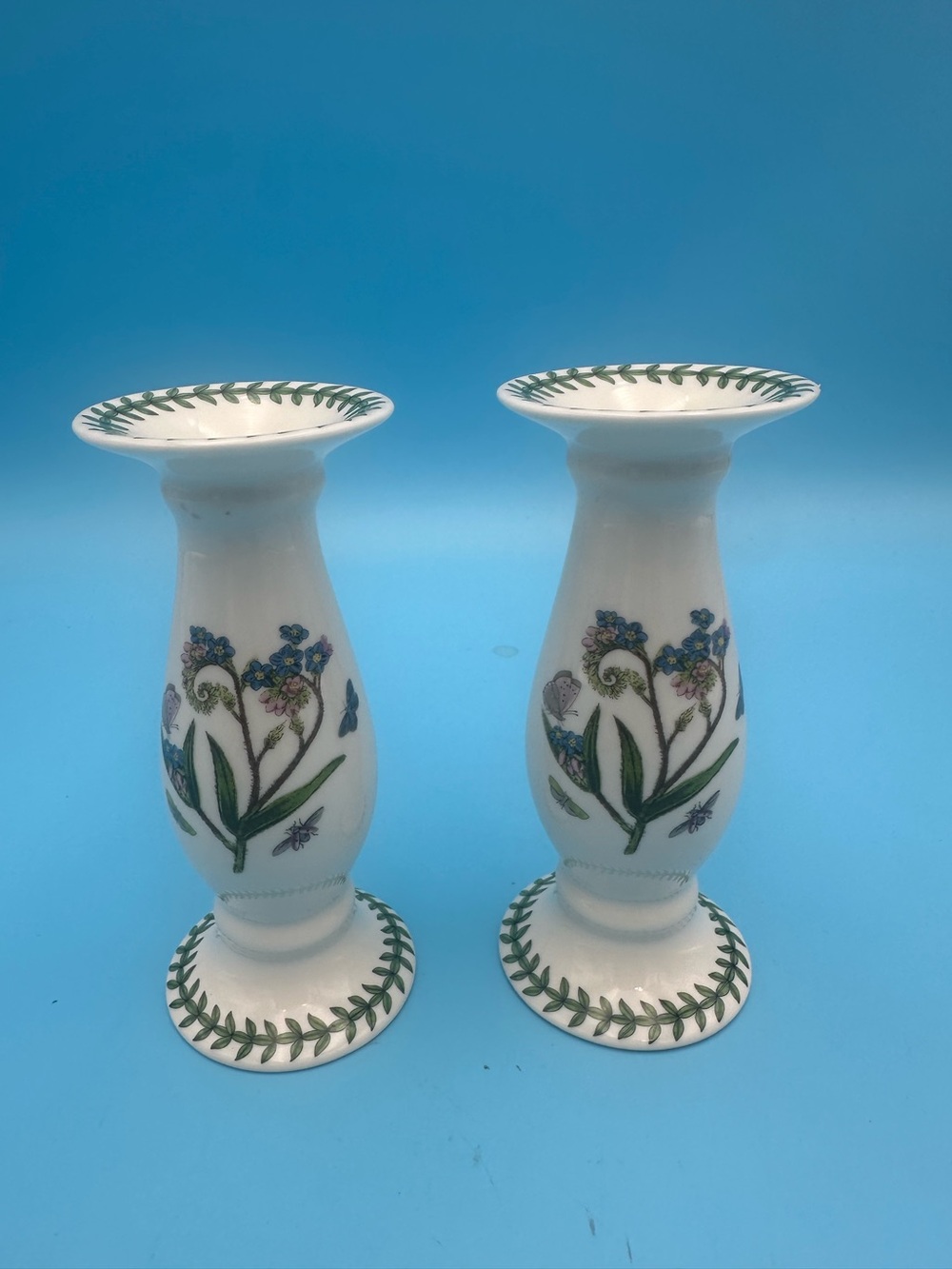 Portmeirion Botanic Garden Candlesticks Pair 2 Ceramic Floral Candle Holders